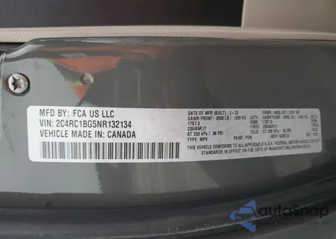 2022 Chrysler Pacifica Touring L z USA, uszkodzony, nr VIN 2C4RC1BG5NR132134